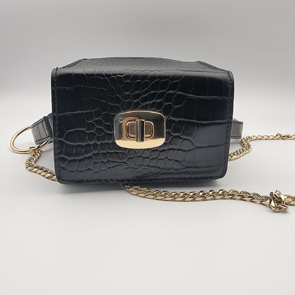 ASOS Box Bag Croc Embossed Top Handle Gold Chain Party Evening Small